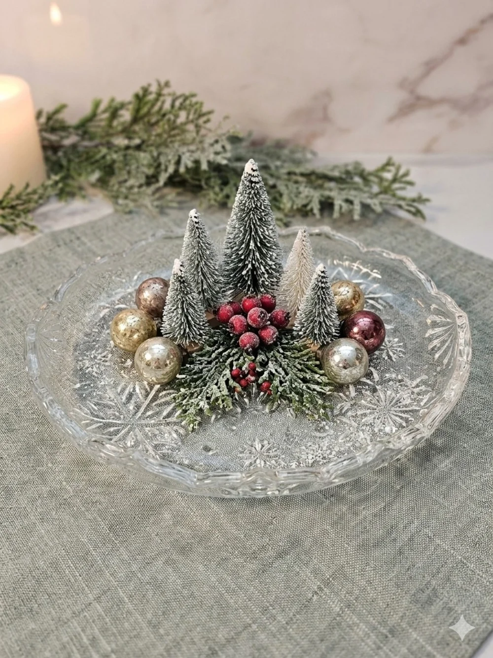 Vintage Mikasa Crystal Snowflake Sweet Dish 9.25 Oval Holiday Candy Serving Tray